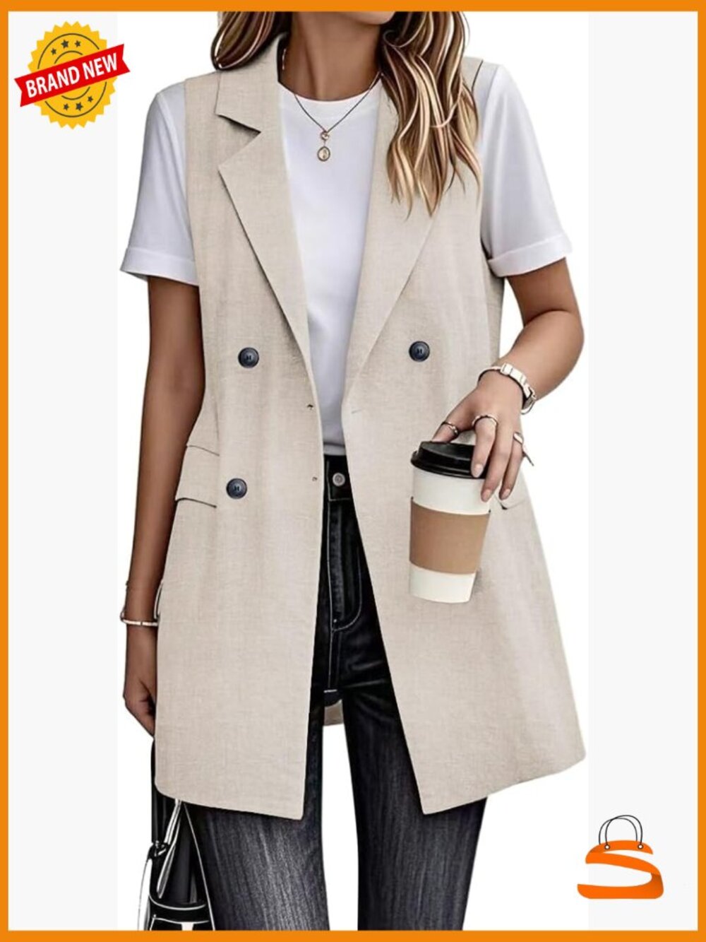 Women's Long Linen Vest Sleeveless Blazer Jacket Outerwear Tops